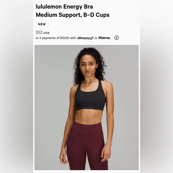 lululemon Energy Bra, black, size 6
Medium Support - Picture 2 of 8